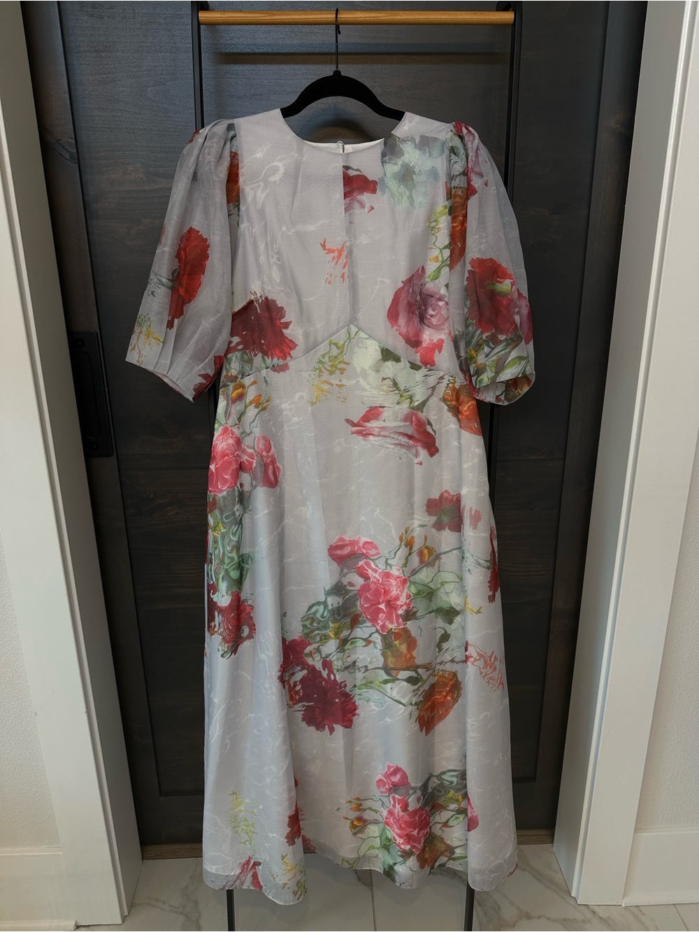Ted Baker London White Midi Dress with Pink and Red Floral Print
